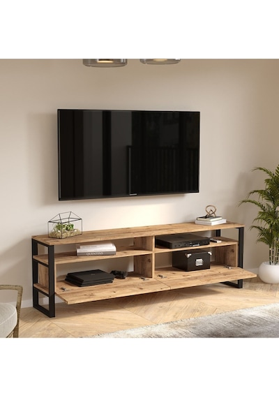 El19 Elanor 180cm Metal Tv Ünitesi Tv Sehpası 2 Kapaklı Ela19-a Atlantik Çam