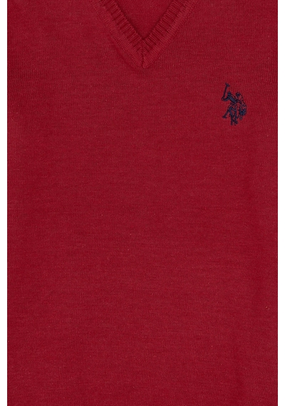 U.S. Polo Assn. Kız Çocuk Vişne V Yaka Basic Kazak 50294198-VR223