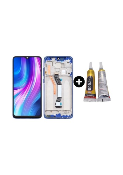 Xiaomi Redmi Note 8 Pro Uyumlu Çıtalı Hk Lcd Ekran Dokunmatik Mavi + B7000