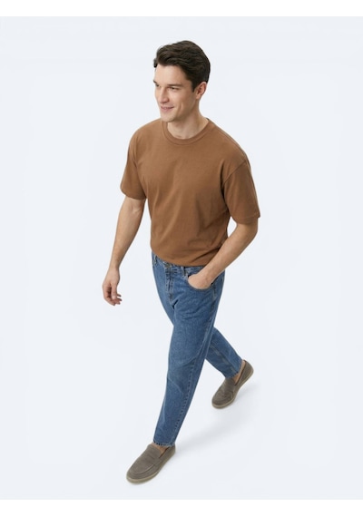 Kip Kahverengi Düz %100 Pamuk T-shirt