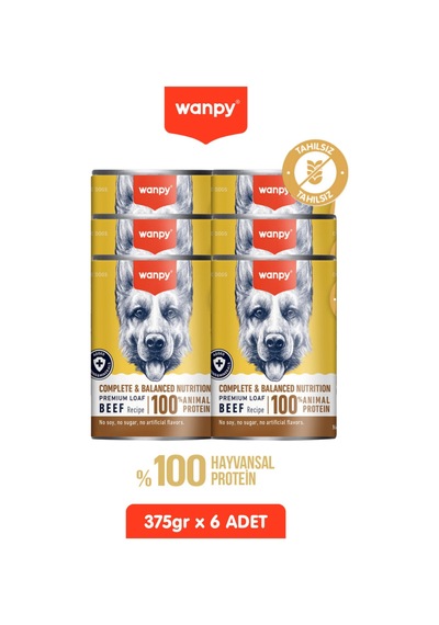 6 Adet Tahılsız Köpek %100 Gerçek Et Biftekli Konserve 375 Gr