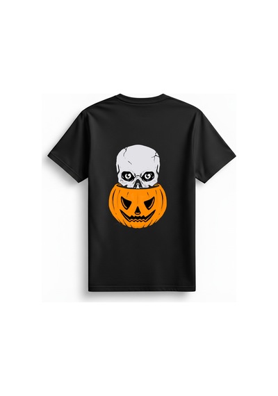 Paybuy Kabak Kurukafa Halloween Sanatı Baskılı Kadın Tişört Siyah