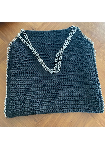 Siyah Handmade Yazlık Kroşe Örgü Kadın Omuz Çantası Siyah