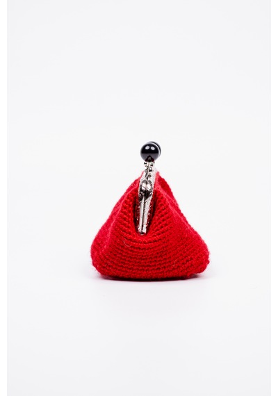 Fabric Craft Bag Bozuk Para Cüzdanı Merserize Pamuk Klipsli Örgü Kırmızı