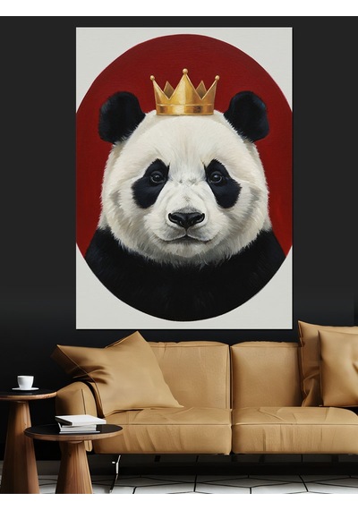 Ahşap Tablo Kral Tacı Takmış Panda