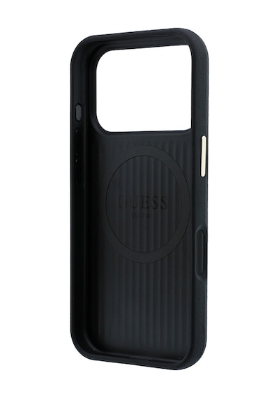 Apple iPhone Uyumlu 18 Pro Kılıf Guess Lisanslı M-safeli Pu Metal Üçgen Logolu Karbon Fiber Kevlar Kapak Siyah