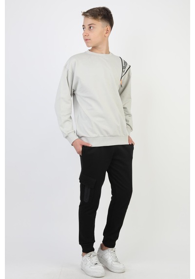Mevsimlik Respect Baskılı 2 İplik %100 Pamuk 2 İplik Uzun Kollu Erkek Çocuk Sweatshirt-90933 Gri