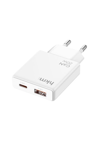 Extra Slım Gan 20w Usb-a Ve Type-c Çift Portlu Hızlı Şarj Aleti, Ultra İnce Güç Adaptörü, Beyaz