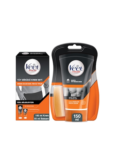 Veet Men Özel Bölgeler İçin Tüy Dökücü Krem 100 ml + Balsam 50 ML + Duşta Tüy Dökücü Krem 150 ML