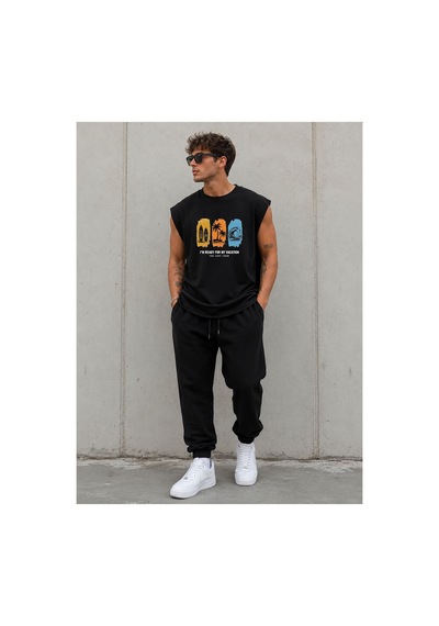 Herkesemoda Read For Detaylı Sıfır Kol Bisiklet Yaka T-shirt Siyah
