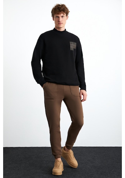 Grımelange Chasey Erkek Organik Pamuklu Dik Yaka Içi Polarlı Baskılı Siyah Sweatshirt