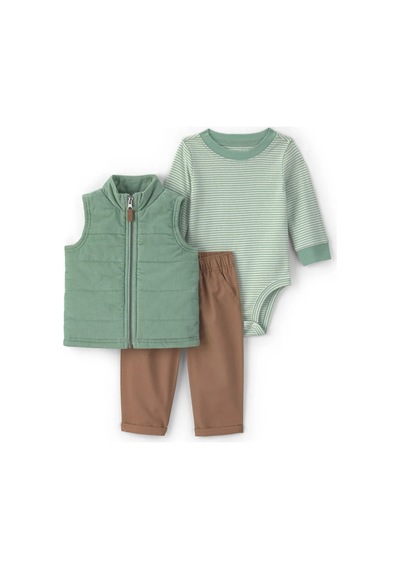 Carter's Erkek Bebek 3'lü Kadife Yelek Pantolon Takım Yeşil 1w099