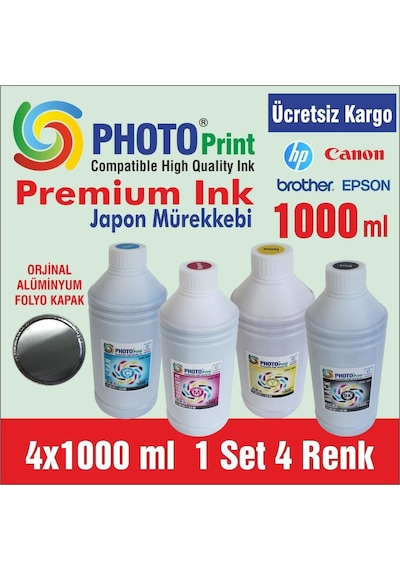 Bitmeyen Kartuş Hp-Canon Yazıcılar için 4X1000 ML Mürekkep Seti
