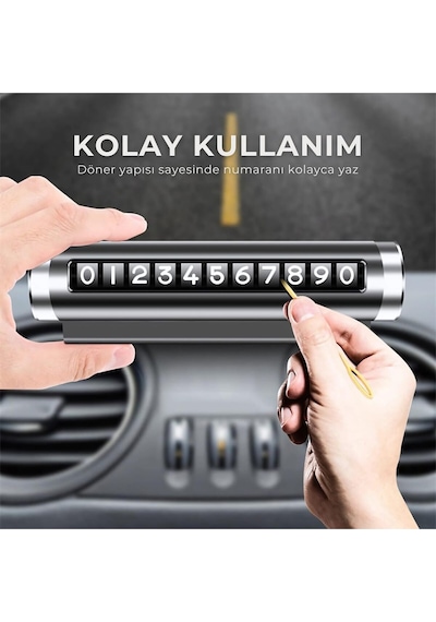 Mainshop Araç Park Telefon Numaratörü Çevirmeli Ayarlı Torpido Üstü Silindir Numaratör Siyah Renk
