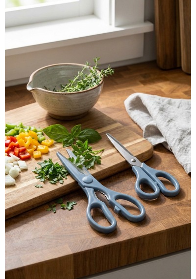 Makri Home Tırtıklı Ağız 2'li Çok Amaçlı Makas Seti Büyük Boy Mavi, 22 Cm