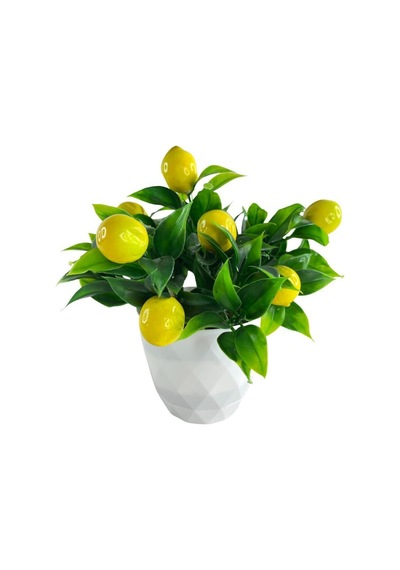 Yapay Çiçek Beyaz Saksıda Limon Demeti Dekoratif Masa Çiçeği