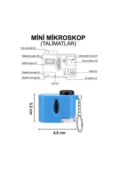 Temel Cep Mikroskobu 60x Led Ve Uv Işıklı Taşınabilir Mavi Mikroskop