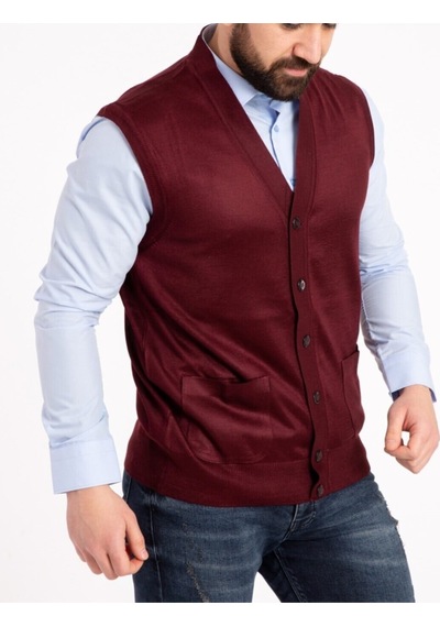 Nacar Store Erkek Bordo Ince Yün Triko Örgü Yelek