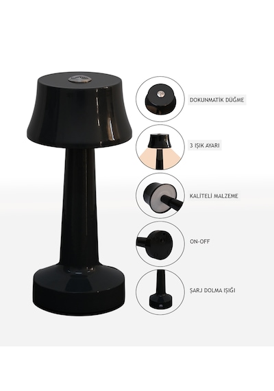 Zenlight Metal Dokunmatik Şarjlı Masa Lambası Siyah
