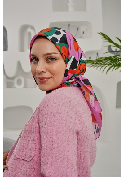 Afvente Yaprak Desen Pembe Soft Pamuk Eşarp