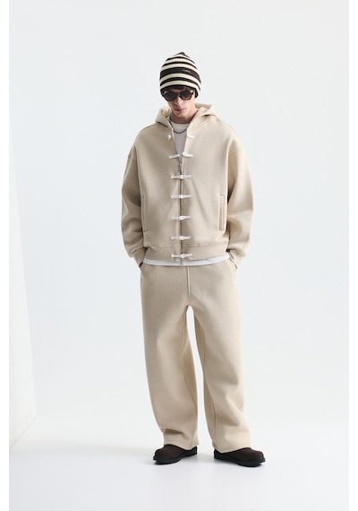 Süslü Düğme Sweatshirt Ve Barrel Fit Eşofman Takım Ekru