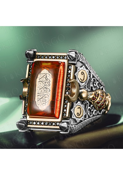 Takılingo İslam Usta Nizam-ı Alem Model 925 Ayar Gümüş Dualı Erkek Yüzük Gümüş
