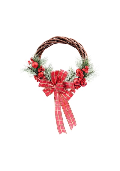 Yılbaşı Kırmızı Naturel Kapı Süsü Çelenk 25 Cm
