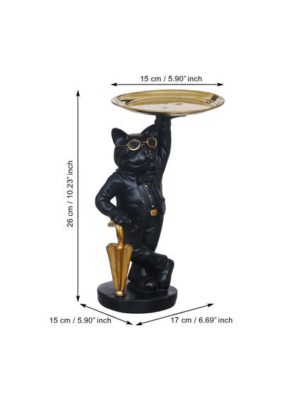 Lüks Gözlüklü Bulldog Anahtar Tepsisi Biblo Dekoratif Organizer Sehpa Ofis Ev Hediyesi 26 Cm
