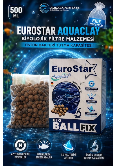 Eurostar Filtre Malzemesi - Aquaclay Biyolojik 500 Ml - Filtre Hediyeli - Çok Yüksek Bakteri Tutma Kapasitesi