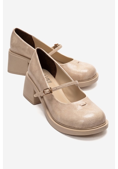 Luvishoes Luanda Bej Bantlı Kadın Kalın Topuklu Mary Jane Ayakkabı