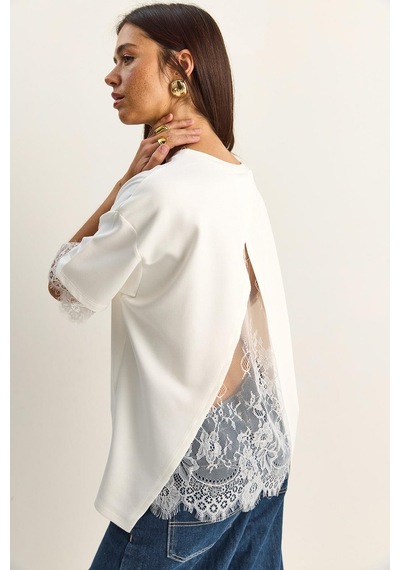 Shade Kadın Sırt Detaylı Dantel Garnili T-shirt 1073 60286023 - Beyaz
