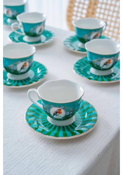 6 Kişilik Porselen Kahve Fincan Takımı - 90 Ml Çok Renkli