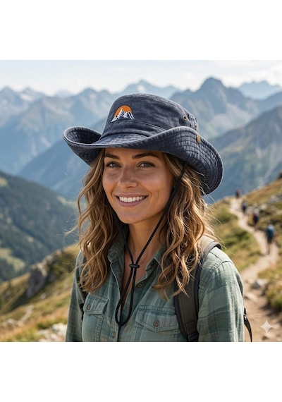 Valkyrie Outdoor Balıkçı Şapkası Geniş Kenarlı Dağ Nakışlı Kamp Yürüyüş Balıkçı Şapka Siyah Siyah
