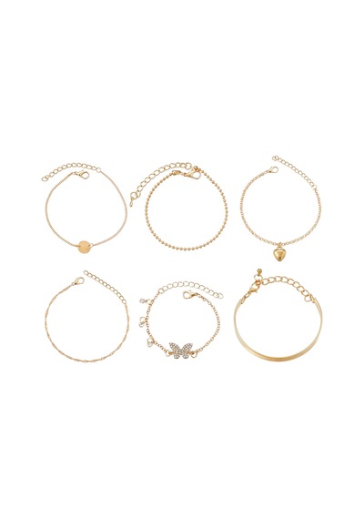 Girift Vintage Elva 6 Adet Zincir Kalp Detaylı Gold Bileklik Gold