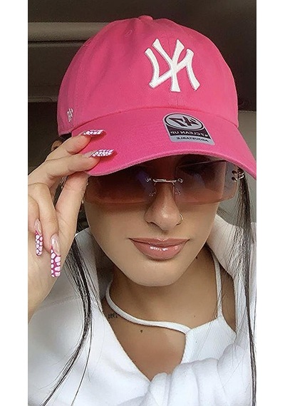 Unisex Fuşya Renk Beyaz Logo Beyzbol Ny New York Şapka - Unisex Fuşya