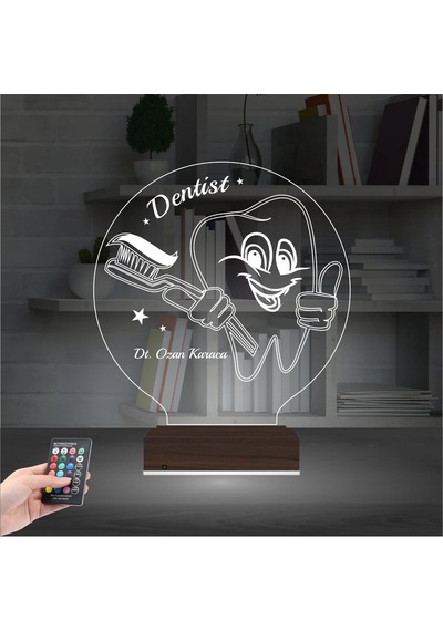 Luvivia Diş Doktoru Hediye Diş Hekimi Kişiye Özel 3d Lamba - Masa Gece Lambası Şeffaf