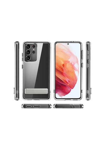 Galaxy S21 Ultra Kılıf Standlı Şeffaf Silikon Zore L-stand Kapak Renksiz