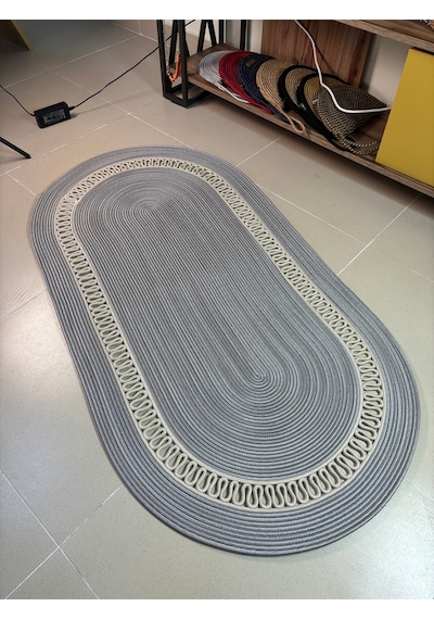 Mavaux Lotus Jüt Hasırlı El Örgüsü Kilim Gri - Krem
