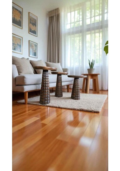 Ahşap Mantar Sehpa Takımı 3 Lü Ceviz Renk Yan Sehpa Seti - Wooden Coffee Table - Decorative Ceviz
