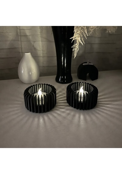 3d Baskı Modern Çizgili Mumluk - Tealight Mumluk 1 Adet -siyah Diğer
