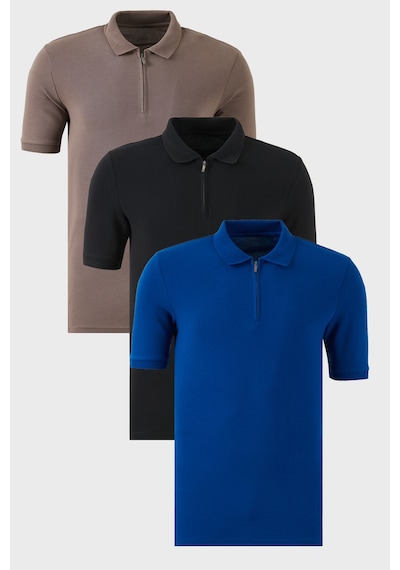 Buratti Pamuklu Regular Fit Yarım Fermuarlı 3'Lü Paket Erkek Polo Yaka T Shirt 5903008S3 Siyah-Saks-Toprak
