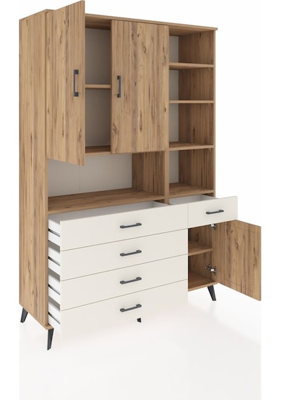 Hyperion Dolap 8 Raflı 5 Çekmeceli 3 Kapaklı 132x44x195 Çam-ç... Çam