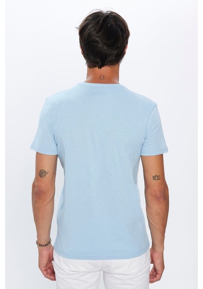 Tudors Erkek Slim Fit Dar Kesim Pamuk Yumuşak Dokulu Basic Açık Mavi Bisiklet Yaka Tişört-31787-mavi Mavi