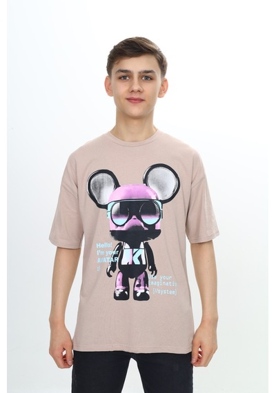 Toontoy Kids Toontoy Erkek Çocuk Robot Baskılı Tişört Bej