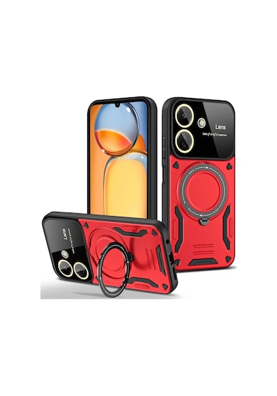 Xiaomi Redmi 13c Kılıf Joy Lens Standlı Kapak - Kırmızı Düz Renkli