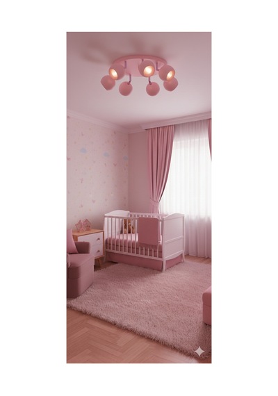 Gu10 Yedili 7 Li Küre Hareketli Başlık Bebek Çocuk Odası Pembe Tavan Spot Led Avize Tasarruflu Ampul Siyah