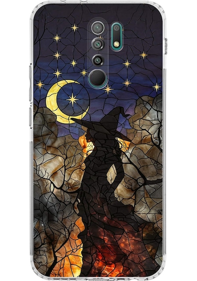 Printify Redmi 9 İle Uyumlu Vitray Cadı Saati Tasarımlı Şeffaf Silikon Kılıf Şeffaf