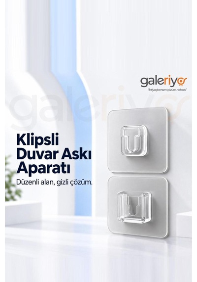 Kendinden Yapışkanlı Çift Taraflı Yapışkanlı Klipsli Duvar Askısı 10 Adet Açık Gri