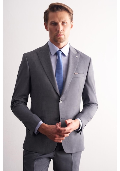 İmza Füme Kırlangıç Yaka Kendinden Desenli Esnek Bel Slim Fit 6 Drop Takım Elbise 1001255168 Füme