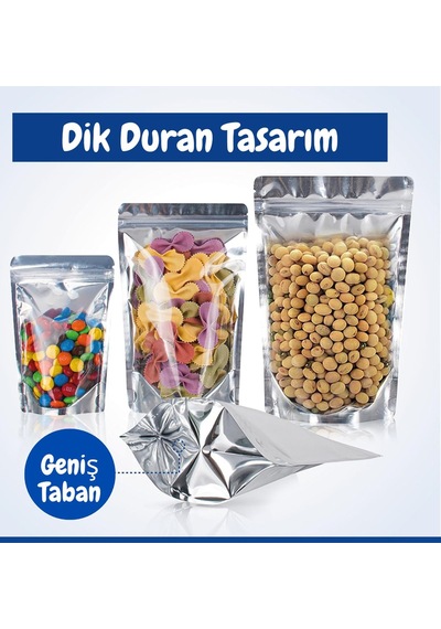 20 Adet 11x18 Şeffaf Metalize Kilitli Doypack Poşet Nem Ve Hava Geçirmez Gıda Ambalajı Belirtilmemiş